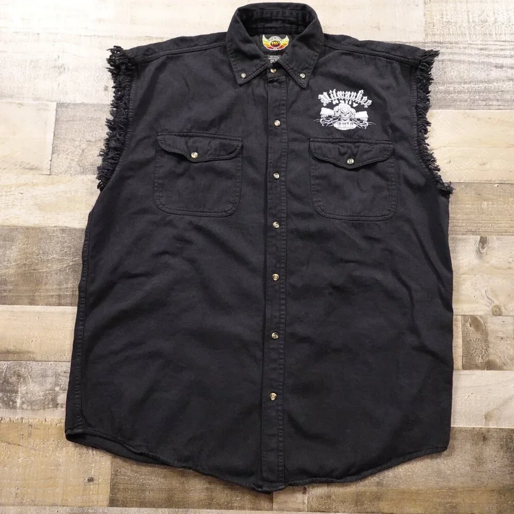 Biker Wear USA Men's 9th Annual Milwaukee Rally‎ Sleeveless Denim Vest Black 3XL